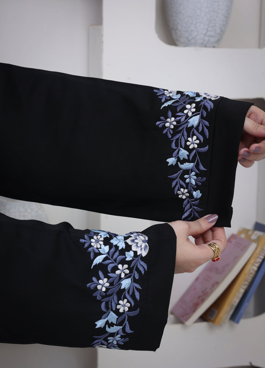 Esmira by Clarity Glam Women RTW Embroidered Nada 2 Piece Auzre Abaya with Scarf Casual Collection