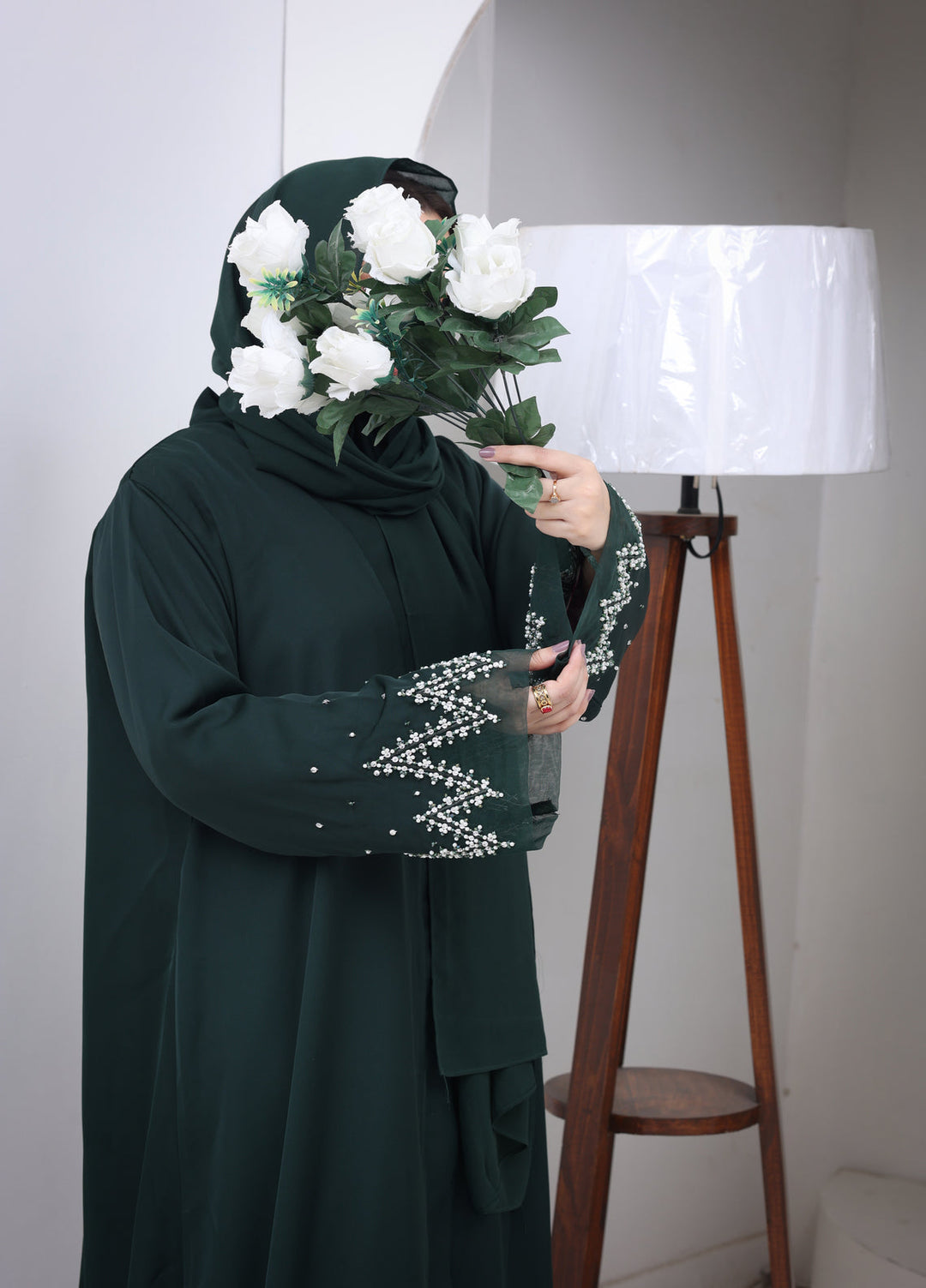 Esmira by Clarity Glam Women RTW Hand work Nada 2 Piece Green Abaya with Scarf Casual Collection