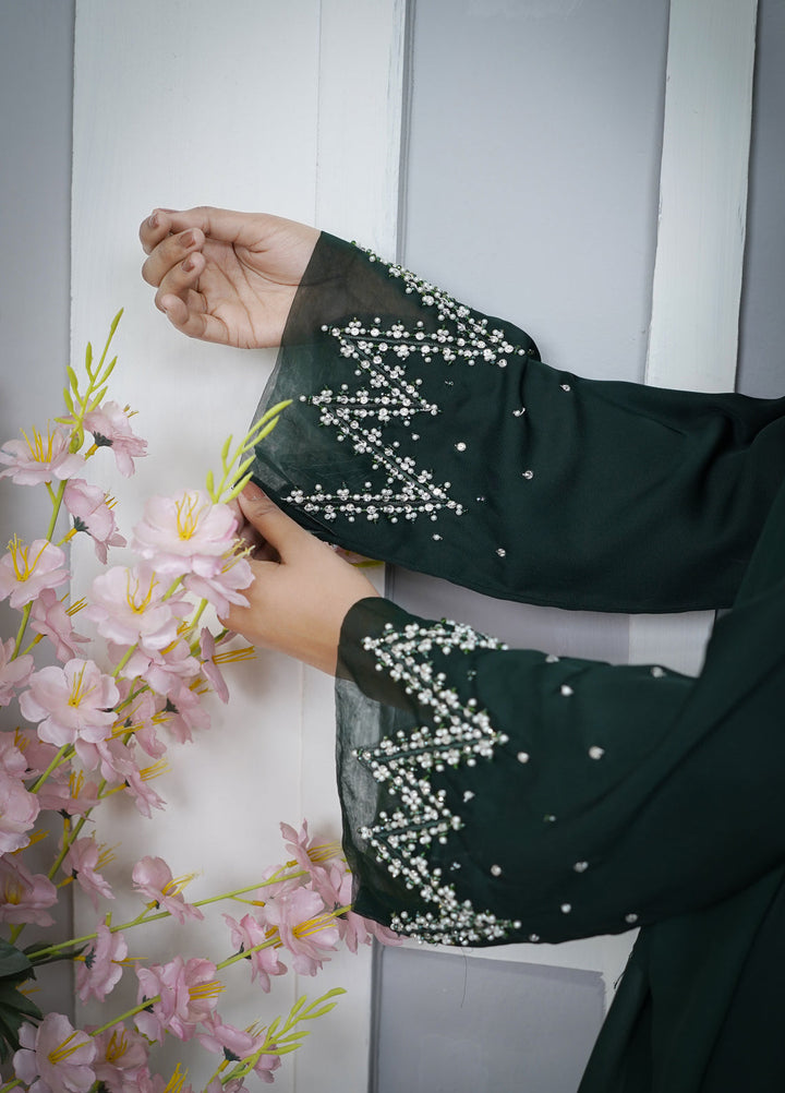Esmira by Clarity Glam Women RTW Hand work Nada 2 Piece Green Abaya with Scarf Casual Collection