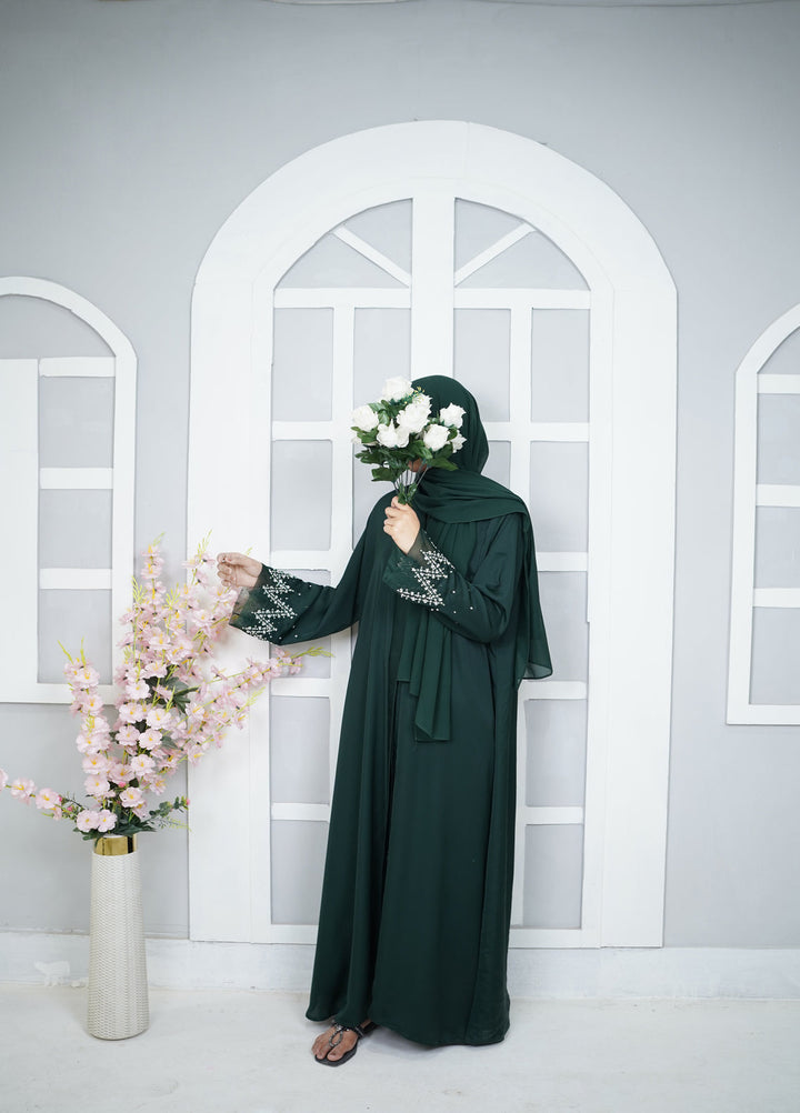 Esmira by Clarity Glam Women RTW Hand work Nada 2 Piece Green Abaya with Scarf Casual Collection
