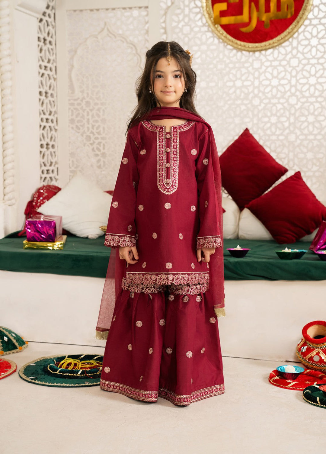 Mini Mefil by Pashmire RTW Embroidered Silk 3 Piece Suit Mehre Nisa Festive Collection