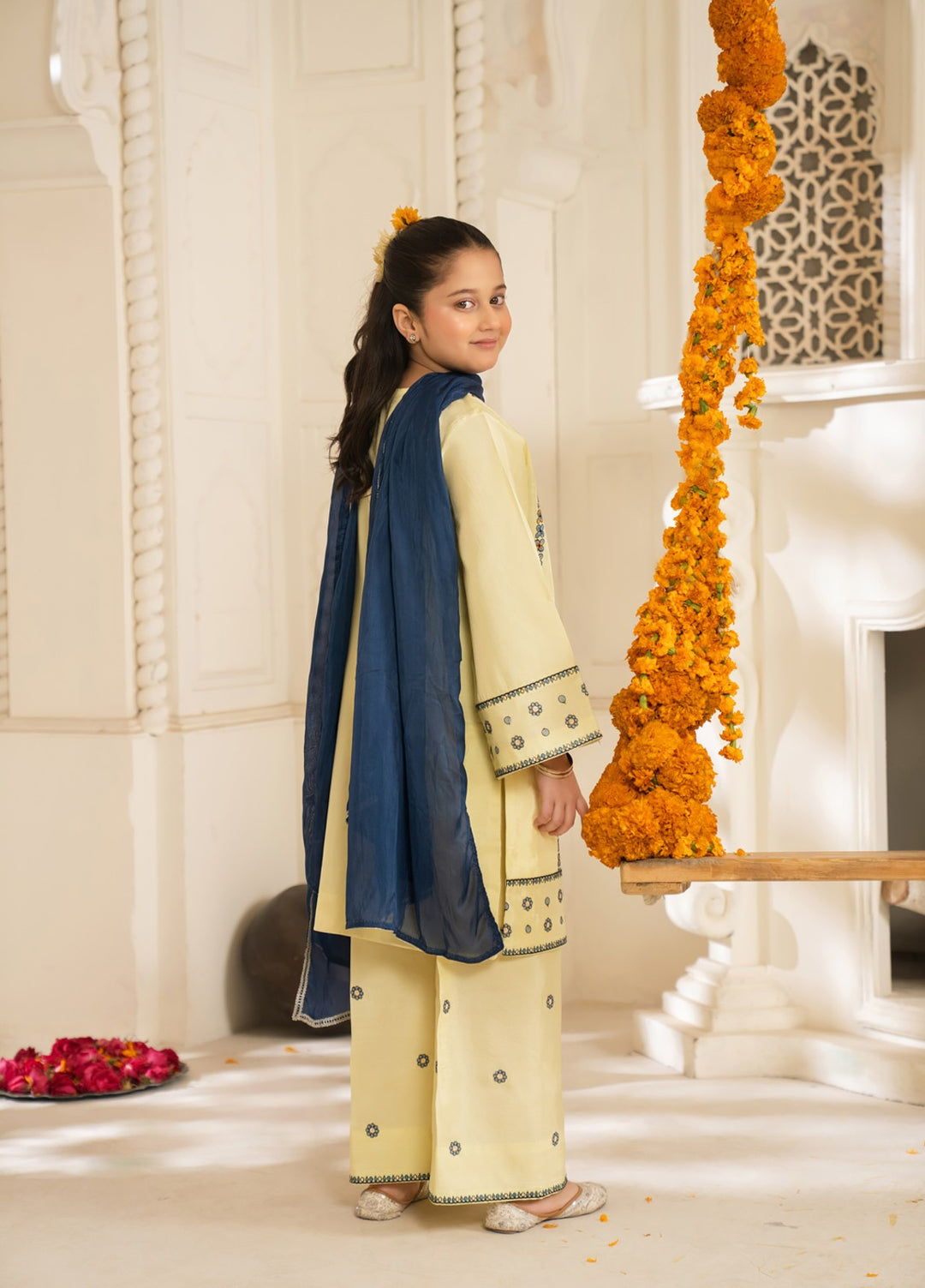 Mini Mefil by Pashmire RTW Embroidered Silk 3 Piece Suit Faris Festive Collection