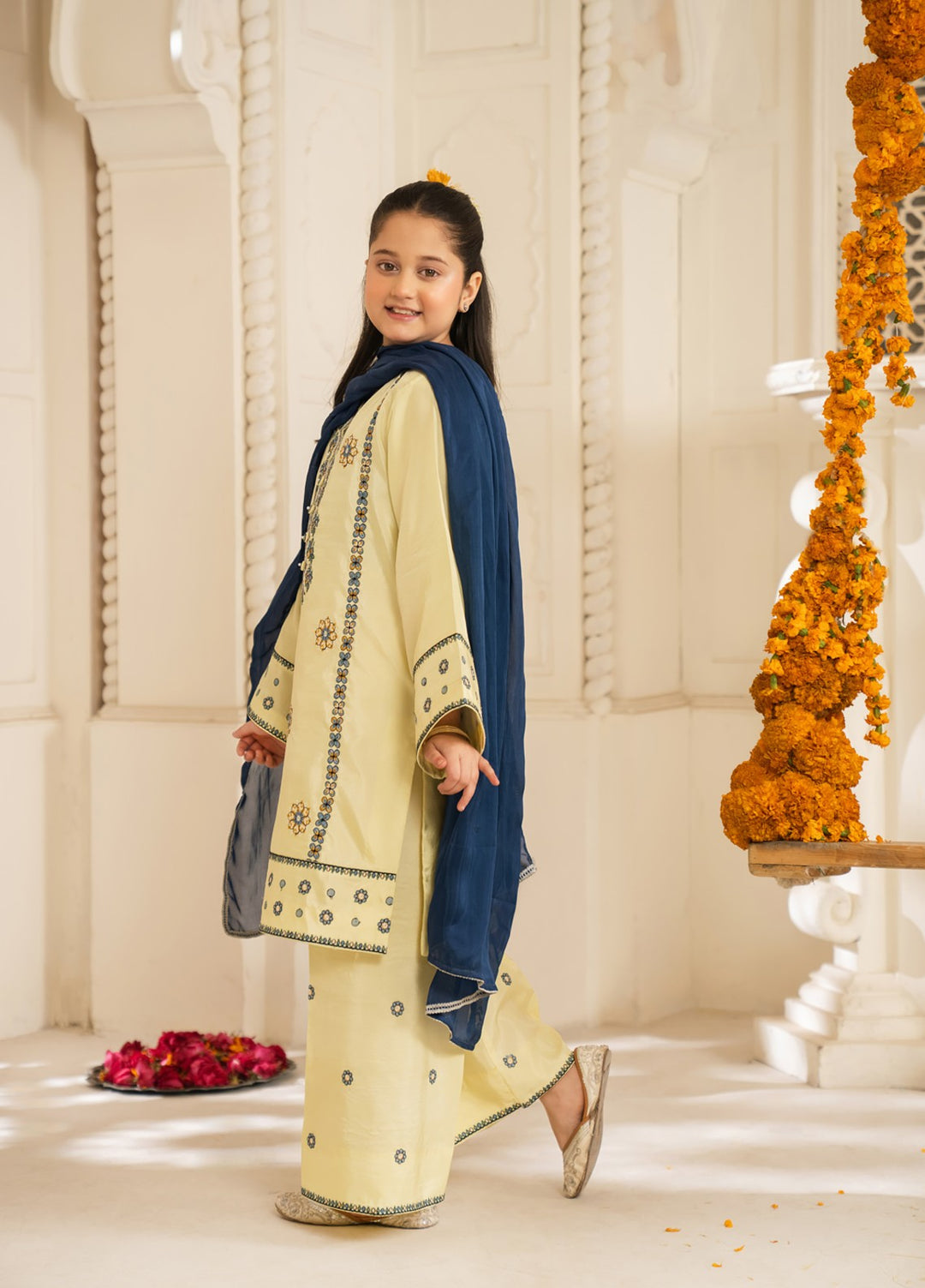 Mini Mefil by Pashmire RTW Embroidered Silk 3 Piece Suit Faris Festive Collection