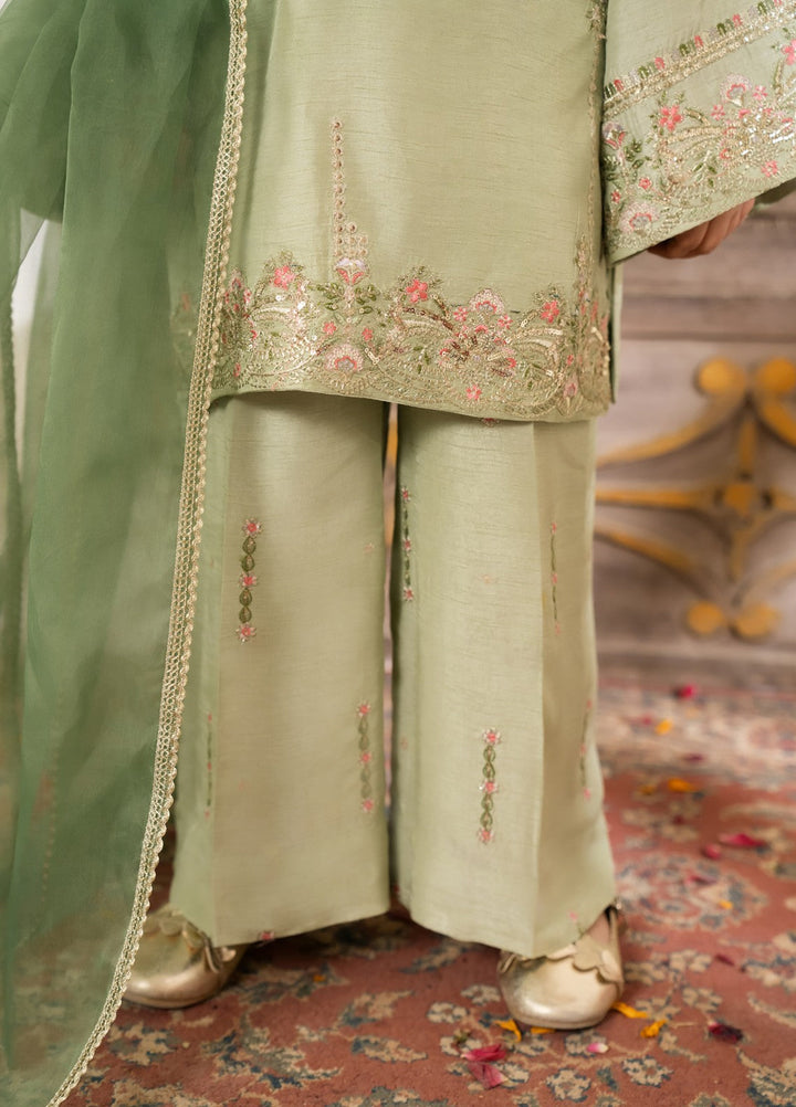 Mini Mefil by Pashmire RTW Embroidered Silk 3 Piece Suit Zarqa Festive Collection