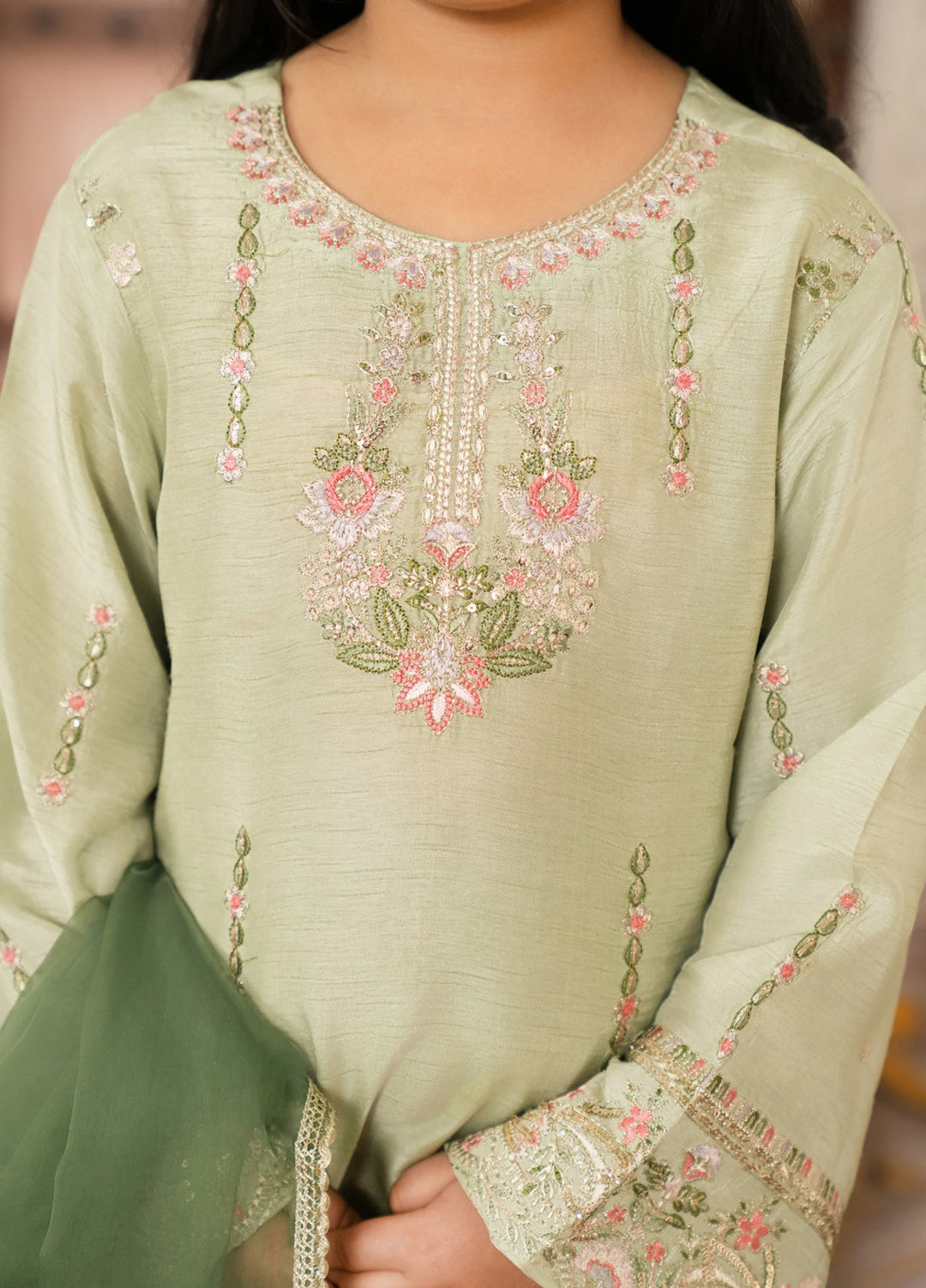 Mini Mefil by Pashmire RTW Embroidered Silk 3 Piece Suit Zarqa Festive Collection