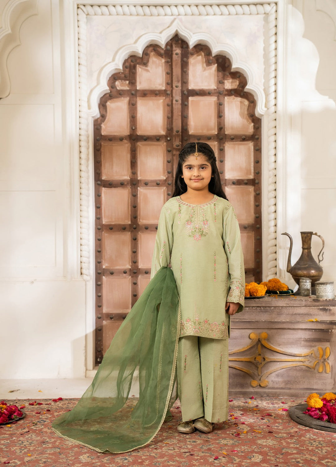 Mini Mefil by Pashmire RTW Embroidered Silk 3 Piece Suit Zarqa Festive Collection