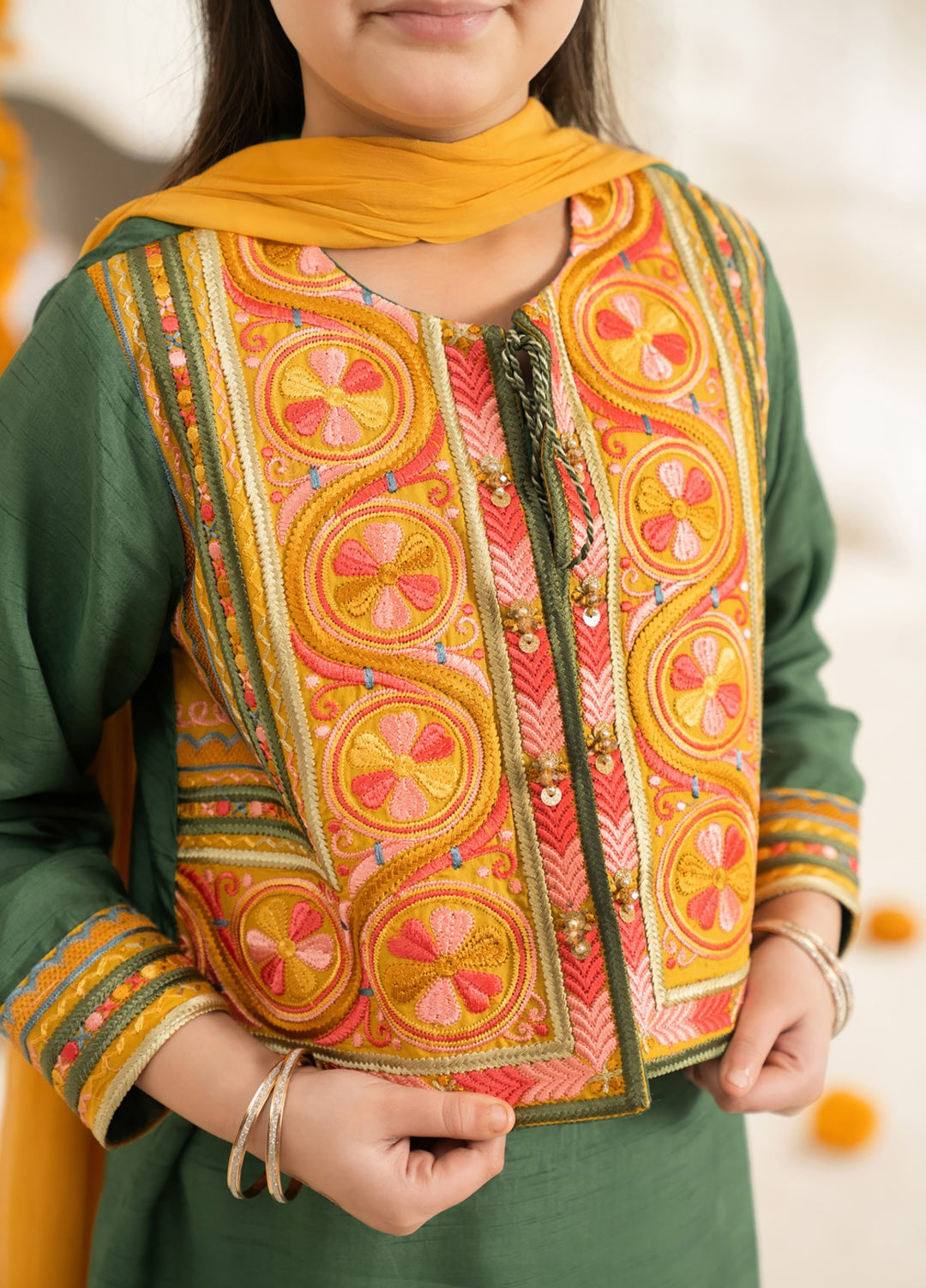 Mini Mefil by Pashmire RTW Embroidered Silk 3 Piece Suit Zarqa Festive Collection