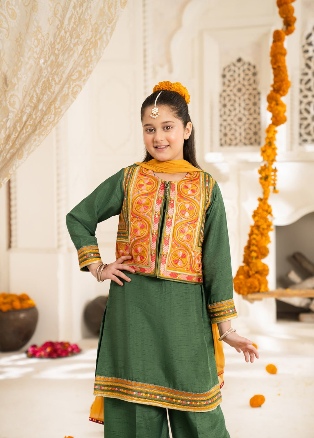 Mini Mefil by Pashmire RTW Embroidered Silk 3 Piece Suit Zarqa Festive Collection