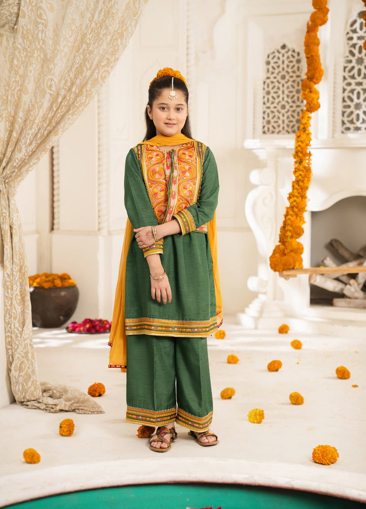 Mini Mefil by Pashmire RTW Embroidered Silk 3 Piece Suit Zarqa Festive Collection