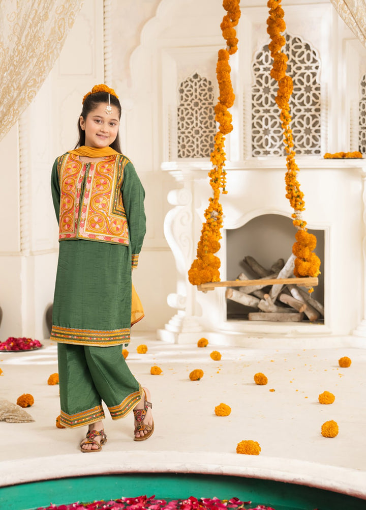 Mini Mefil by Pashmire RTW Embroidered Silk 3 Piece Suit Zarqa Festive Collection