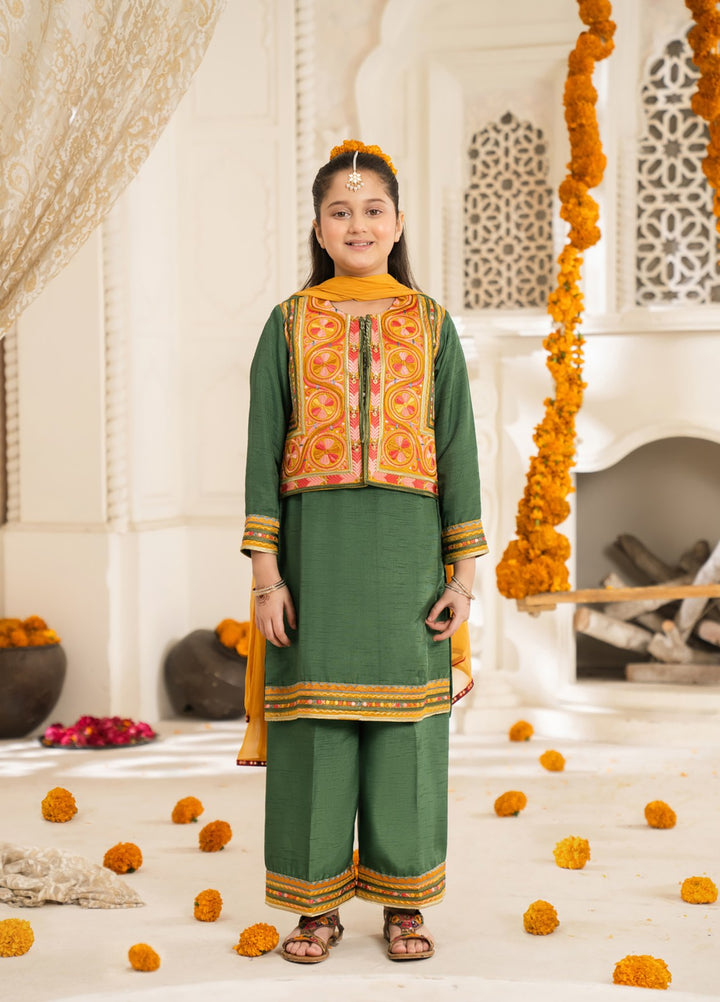 Mini Mefil by Pashmire RTW Embroidered Silk 3 Piece Suit Zarqa Festive Collection