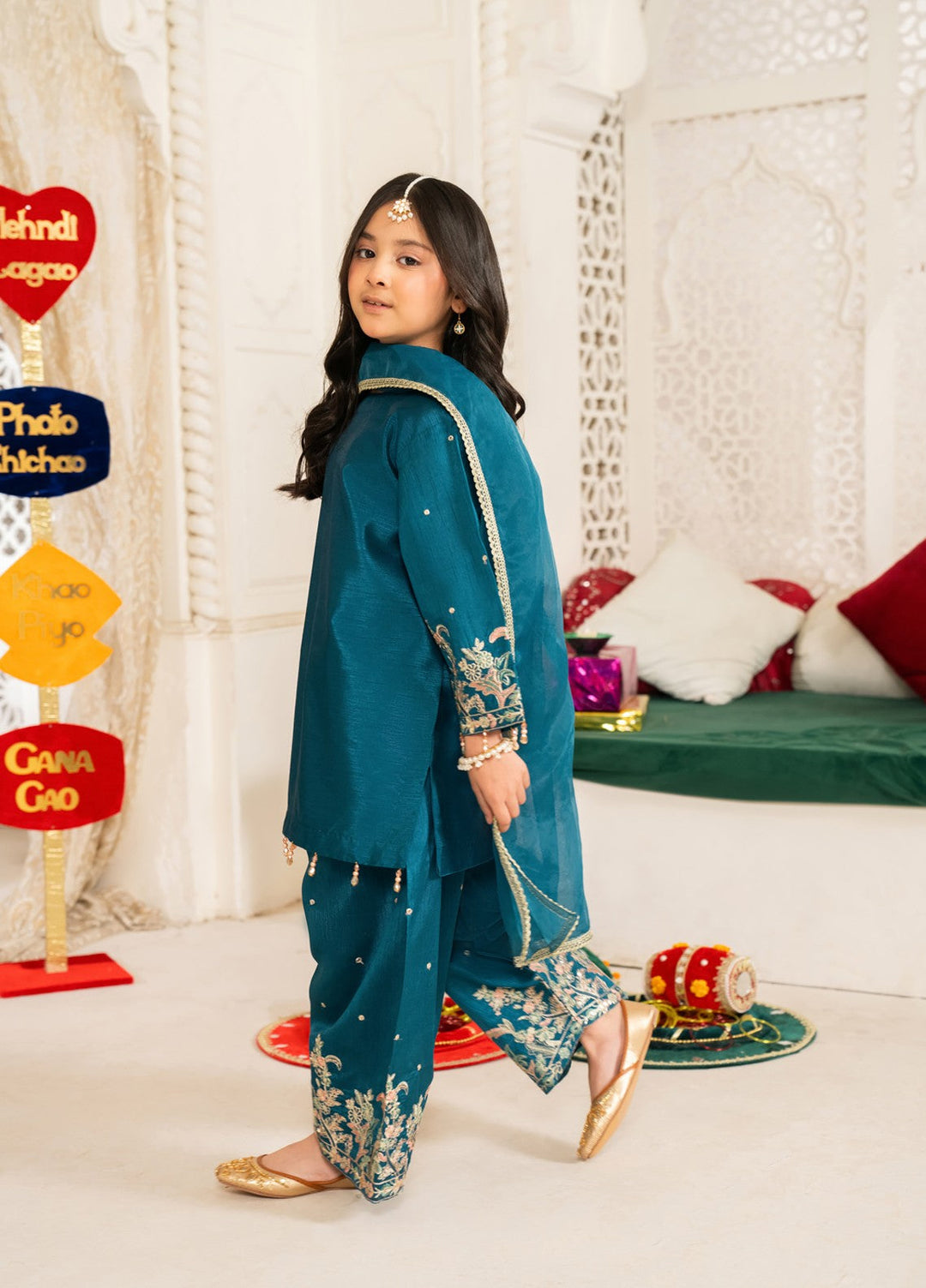 Mini Mefil by Pashmire RTW Embroidered Silk 3 Piece Suit Rimsha Festive Collection