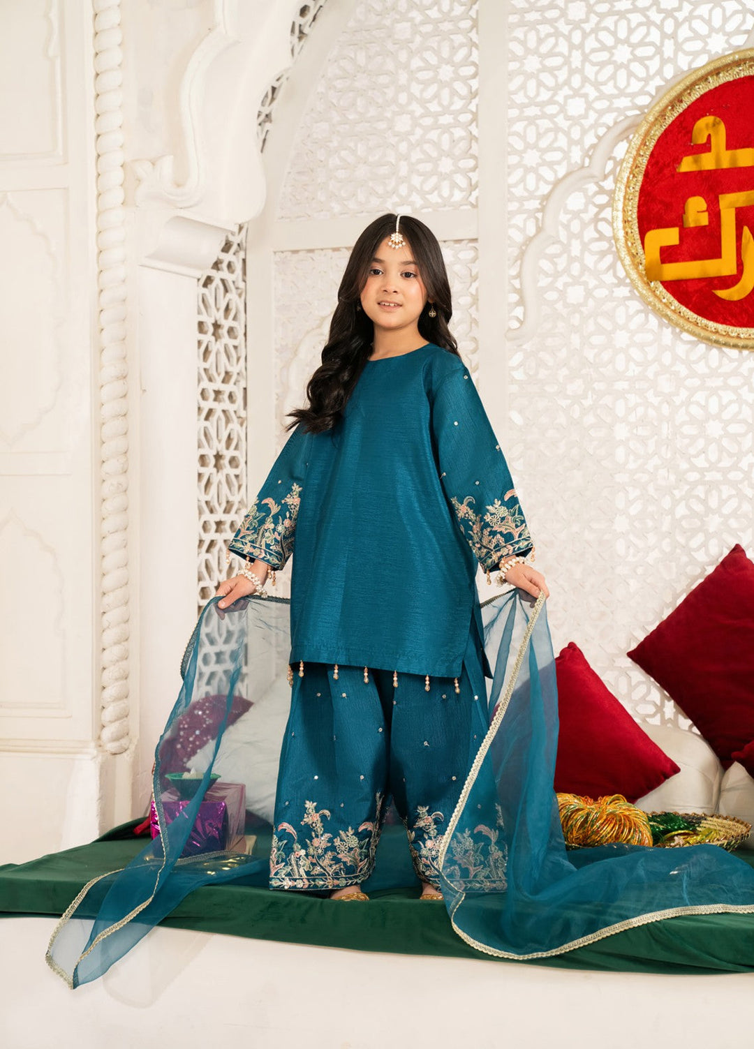 Mini Mefil by Pashmire RTW Embroidered Silk 3 Piece Suit Rimsha Festive Collection