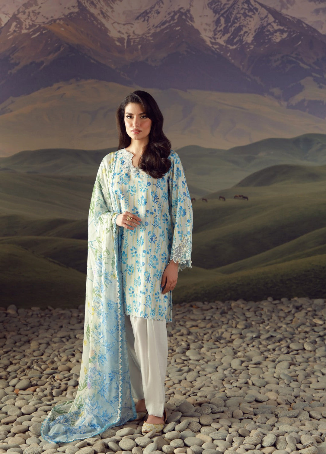 Sahar Unstitched Printed Lawn 3 Piece Suit Azure Jardin - Eid Collection