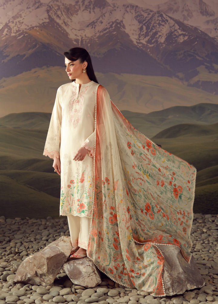 Sahar Unstitched Embroidered Lawn 3 Piece Suit Peach Reverie - Eid Collection