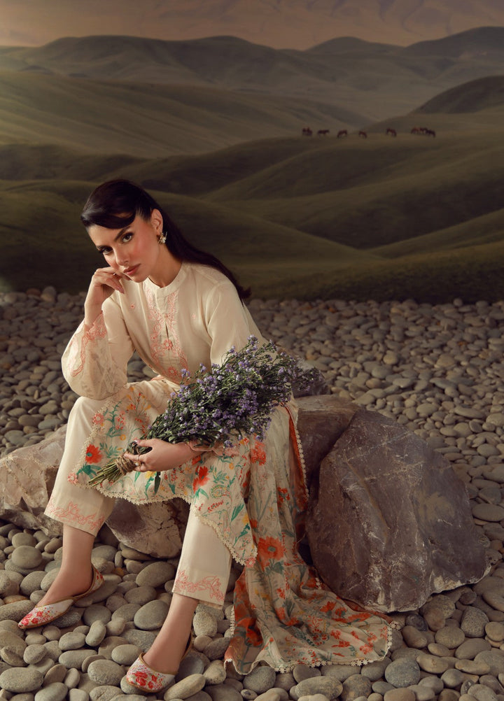 Sahar Unstitched Embroidered Lawn 3 Piece Suit Peach Reverie - Eid Collection