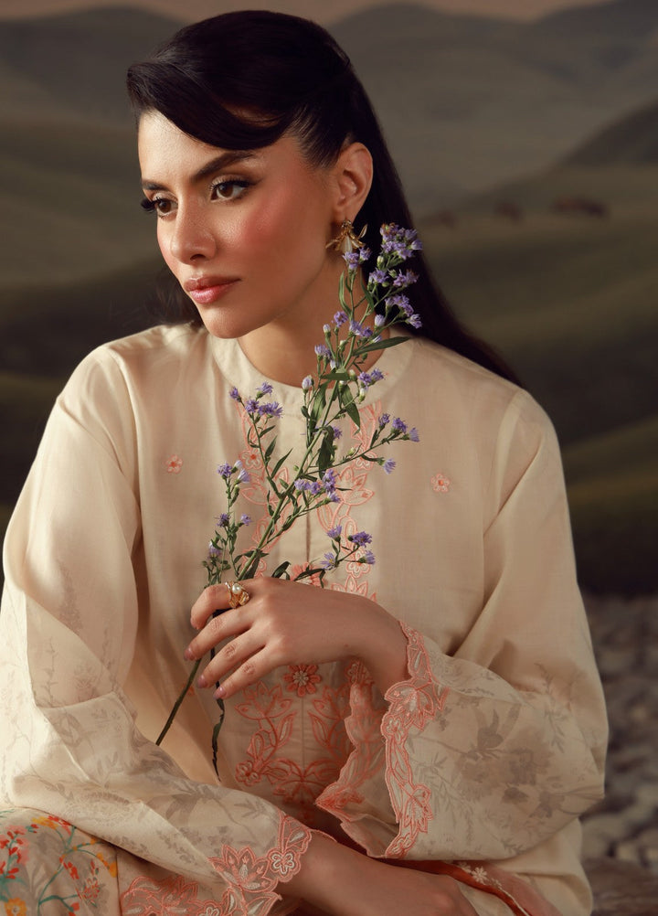 Sahar Unstitched Embroidered Lawn 3 Piece Suit Peach Reverie - Eid Collection