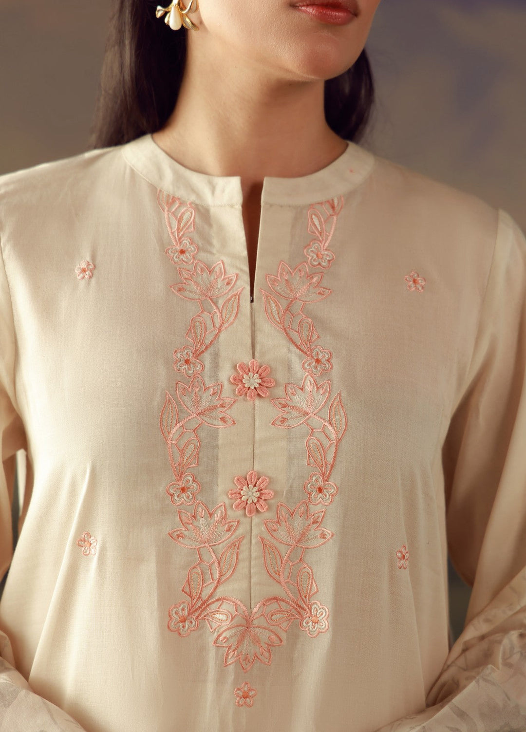 Sahar Unstitched Embroidered Lawn 3 Piece Suit Peach Reverie - Eid Collection