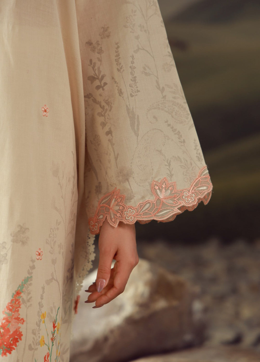 Sahar Unstitched Embroidered Lawn 3 Piece Suit Peach Reverie - Eid Collection