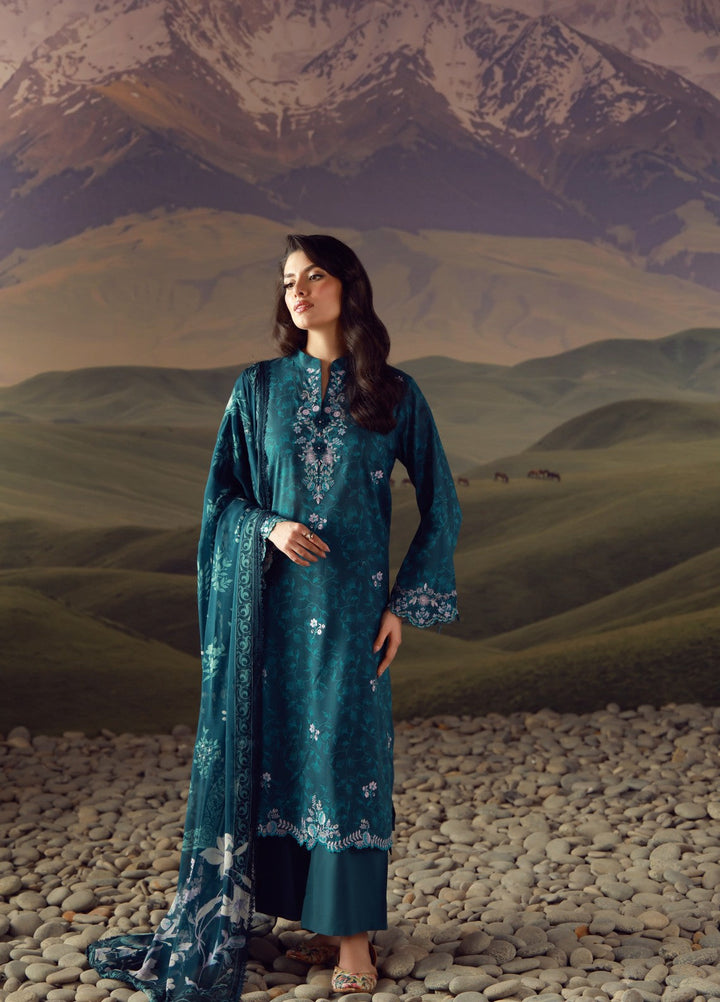 Sahar Unstitched Embroidered Lawn 3 Piece Suit Teal Eclat - Eid Collection