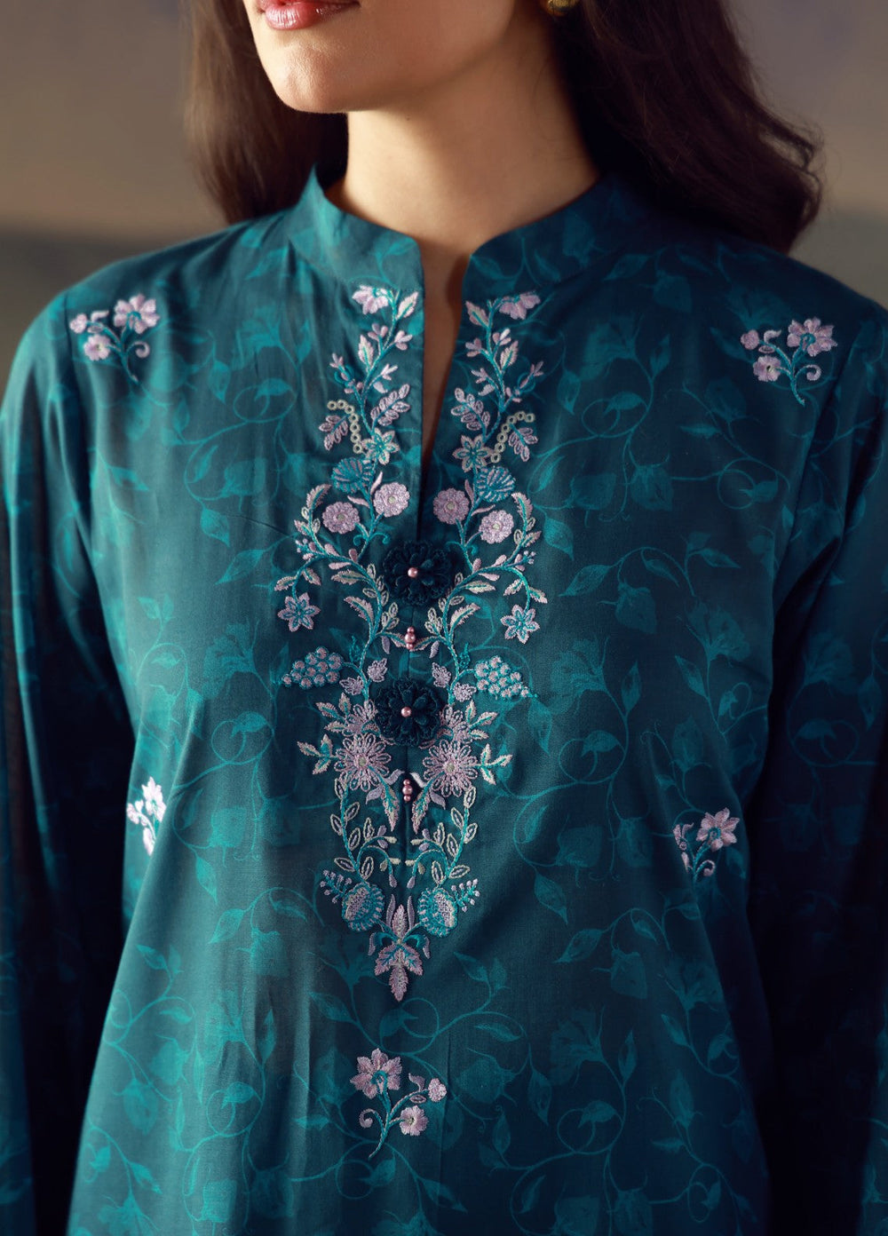 Sahar Unstitched Embroidered Lawn 3 Piece Suit Teal Eclat - Eid Collection