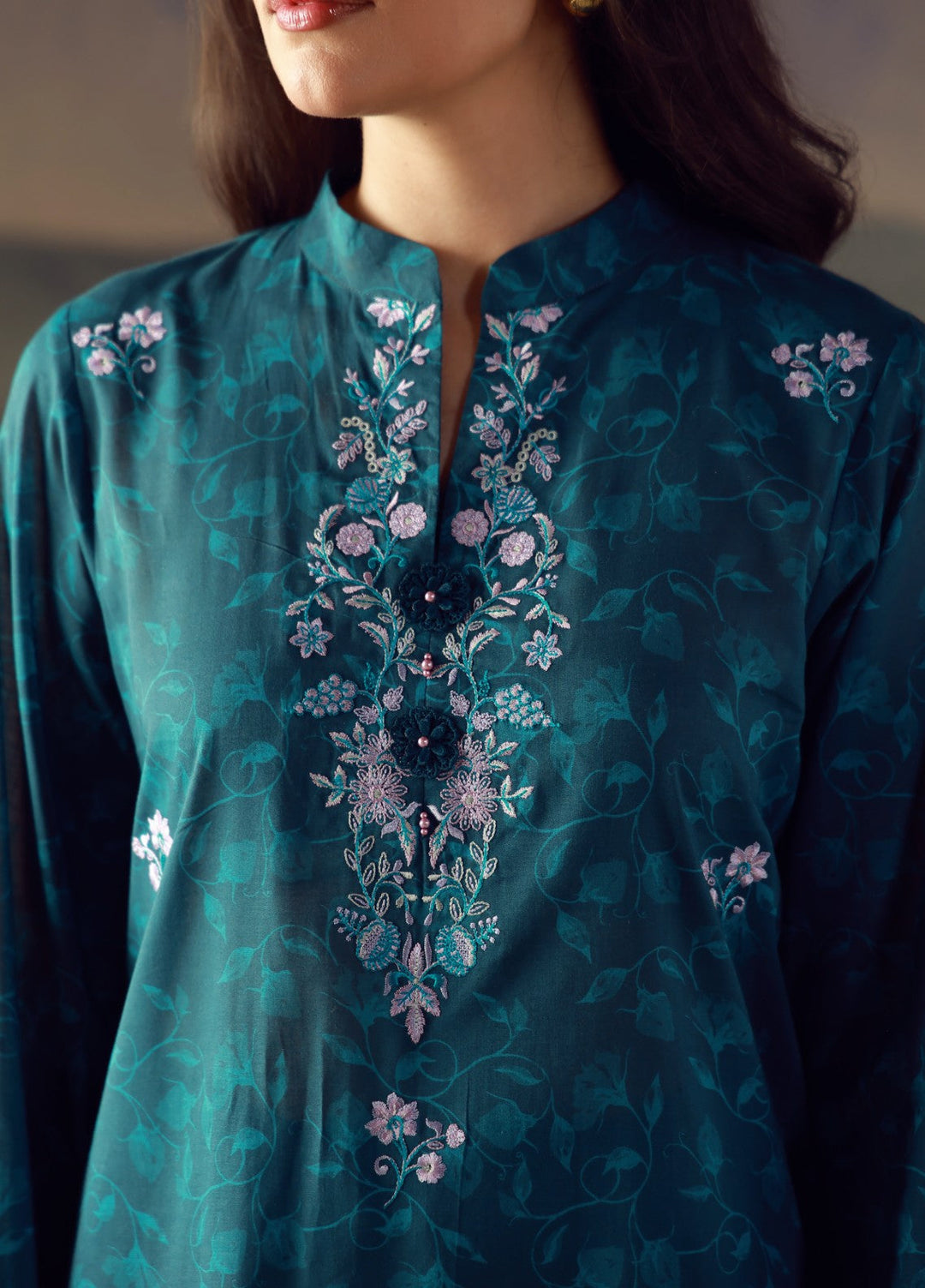Sahar Unstitched Embroidered Lawn 3 Piece Suit Teal Eclat - Eid Collection
