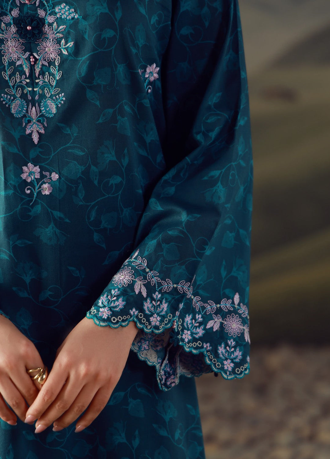 Sahar Unstitched Embroidered Lawn 3 Piece Suit Teal Eclat - Eid Collection