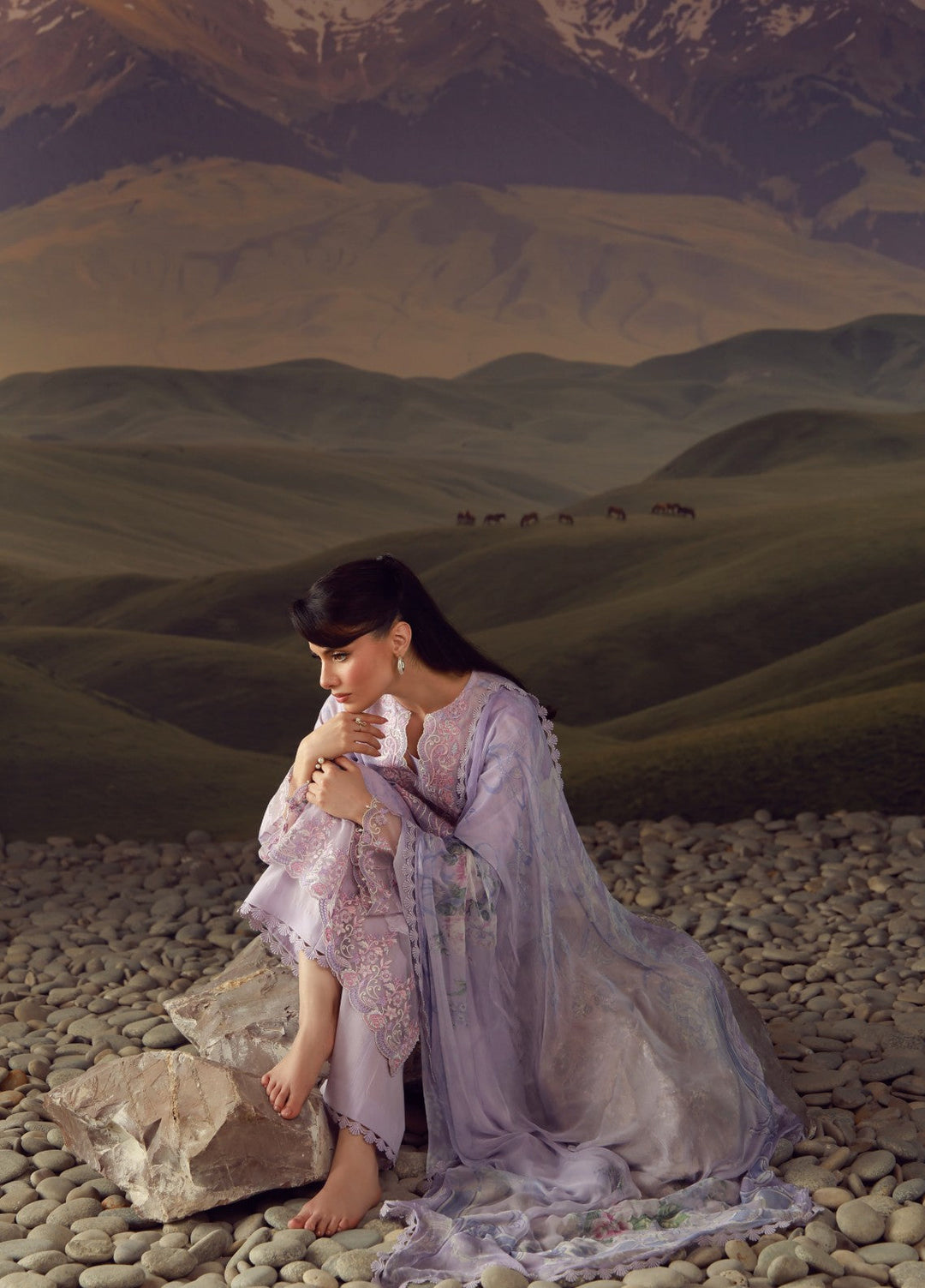 Sahar Unstitched Printed Lawn 3 Piece Suit Lilac Haze - Eid Collection