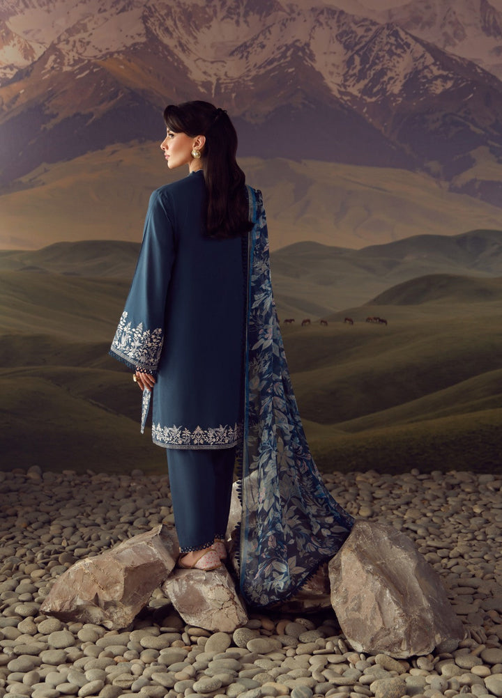 Sahar Unstitched Embroidered Lawn 3 Piece Suit Indigo Verse - Eid Collection