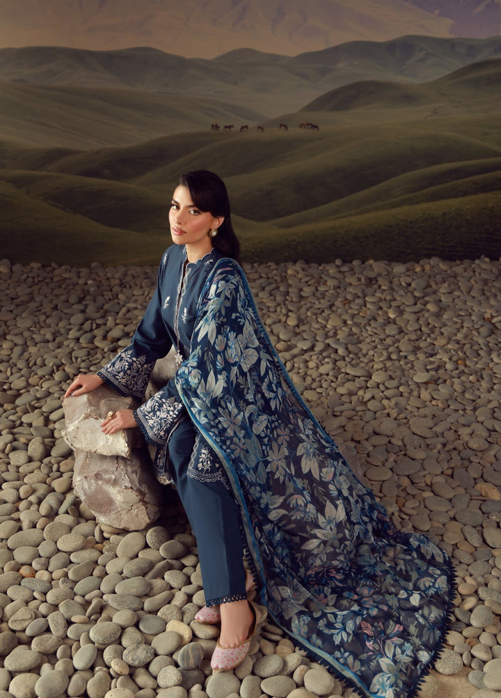 Sahar Unstitched Embroidered Lawn 3 Piece Suit Indigo Verse - Eid Collection