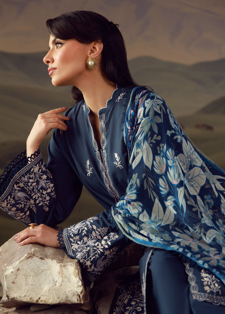 Sahar Unstitched Embroidered Lawn 3 Piece Suit Indigo Verse - Eid Collection
