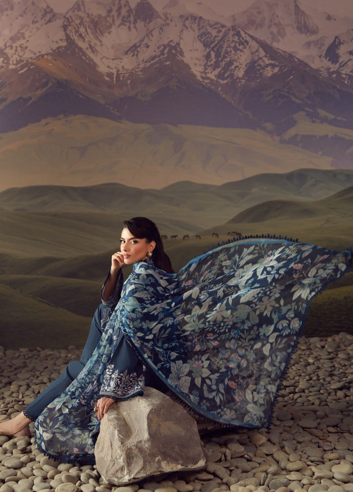 Sahar Unstitched Embroidered Lawn 3 Piece Suit Indigo Verse - Eid Collection