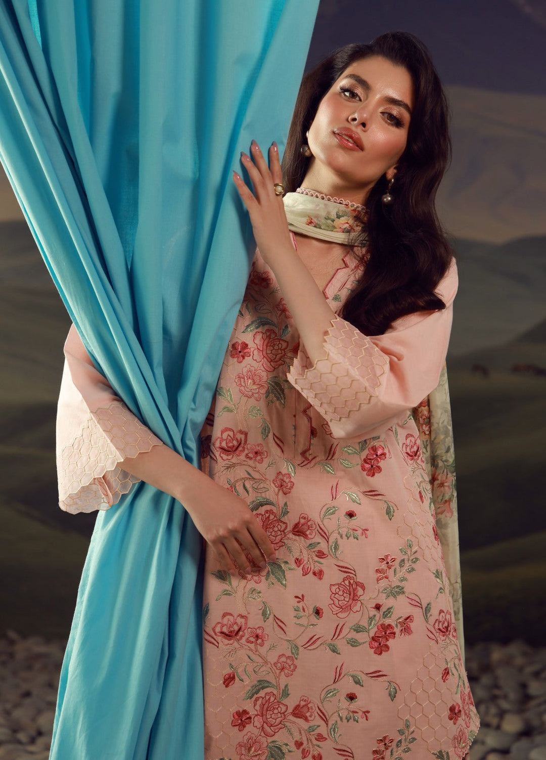 Sahar Unstitched Embroidered Lawn 3 Piece Suit Rose Mirage - Eid Collection