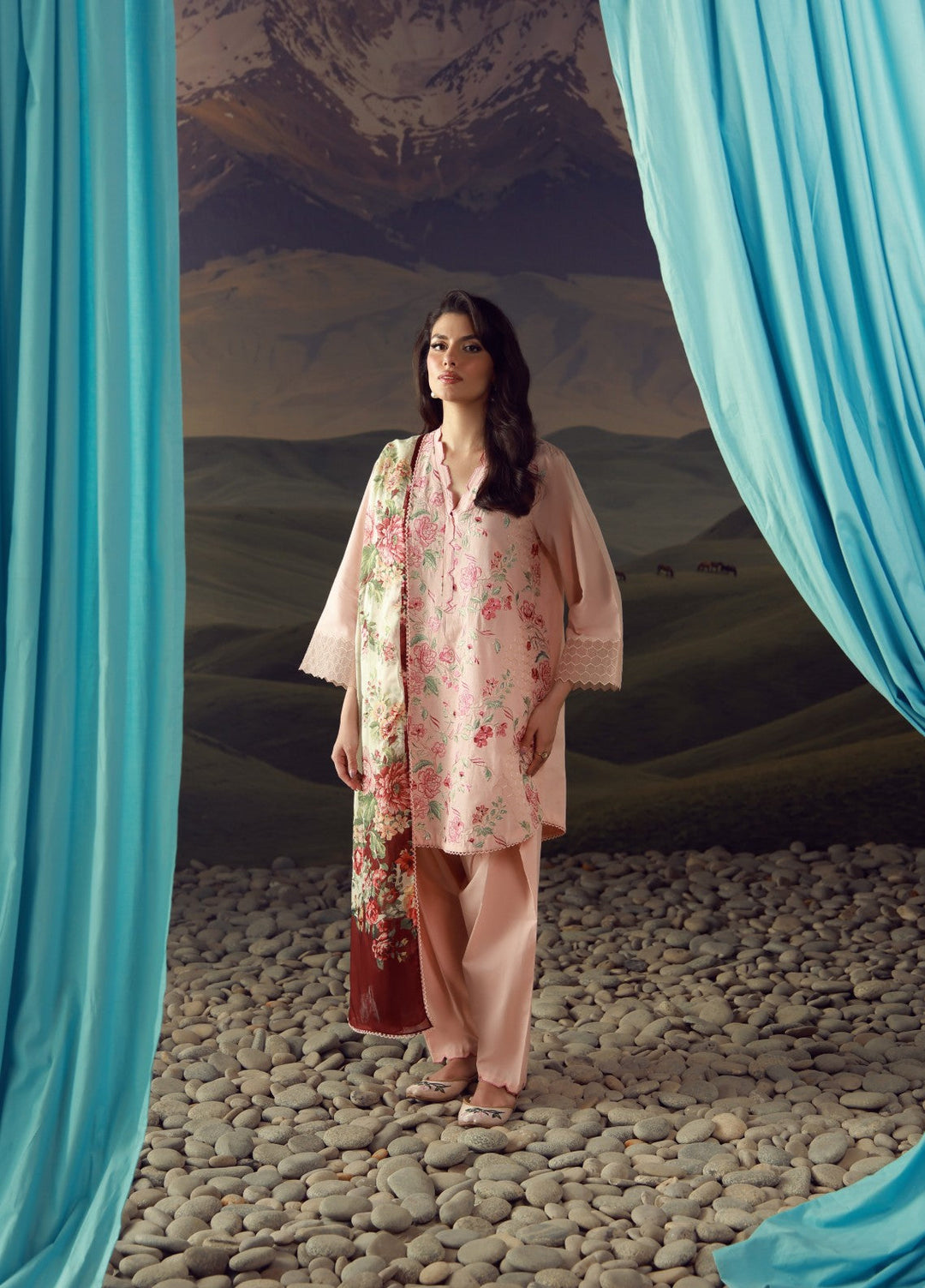 Sahar Unstitched Embroidered Lawn 3 Piece Suit Rose Mirage - Eid Collection