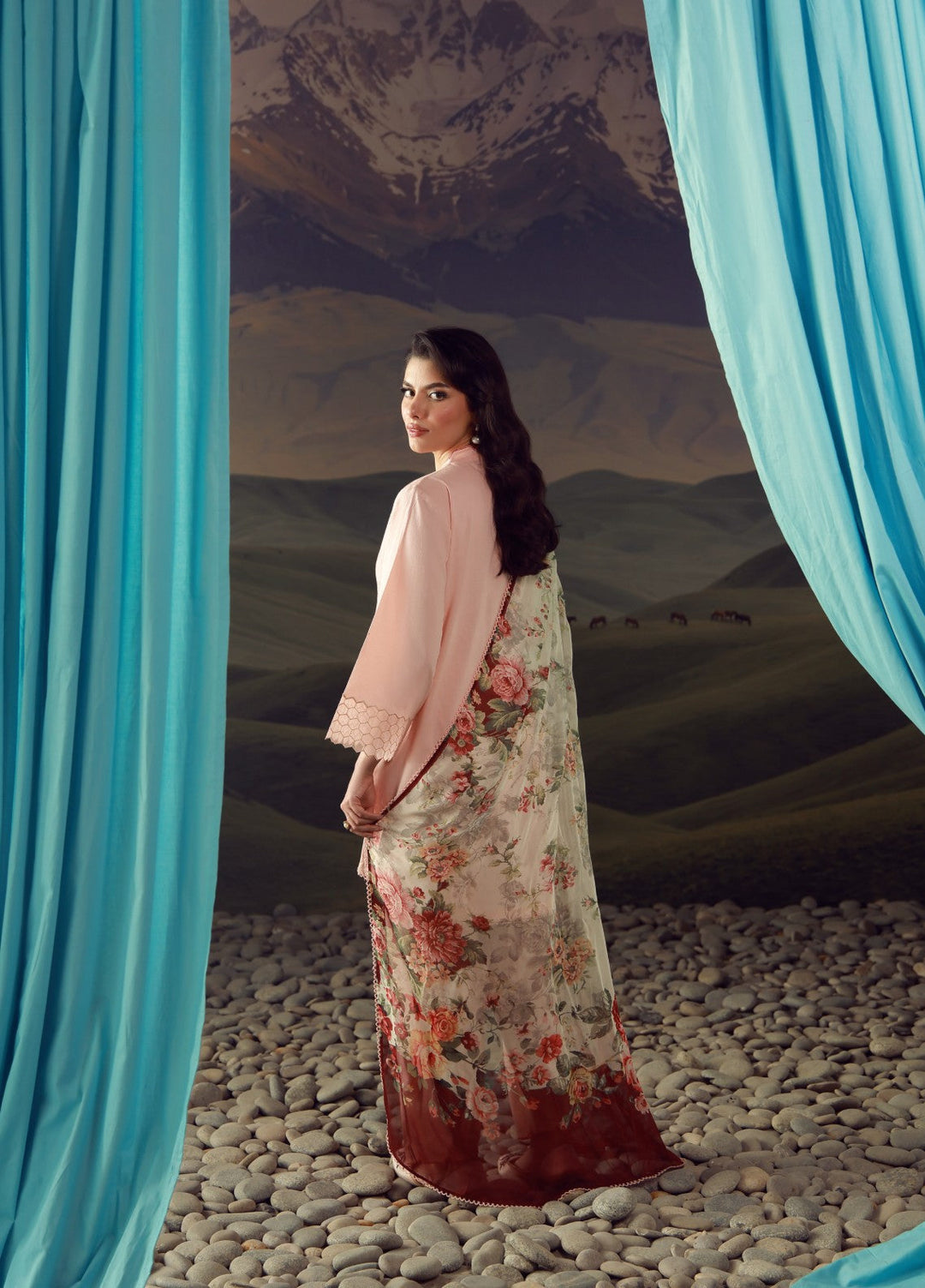 Sahar Unstitched Embroidered Lawn 3 Piece Suit Rose Mirage - Eid Collection