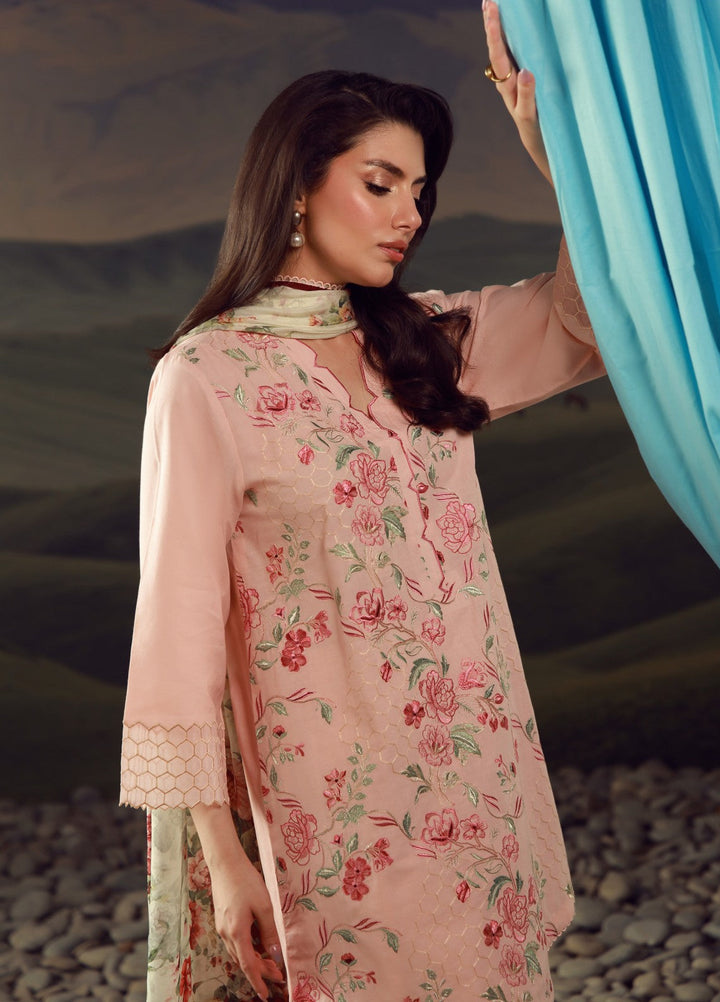 Sahar Unstitched Embroidered Lawn 3 Piece Suit Rose Mirage - Eid Collection