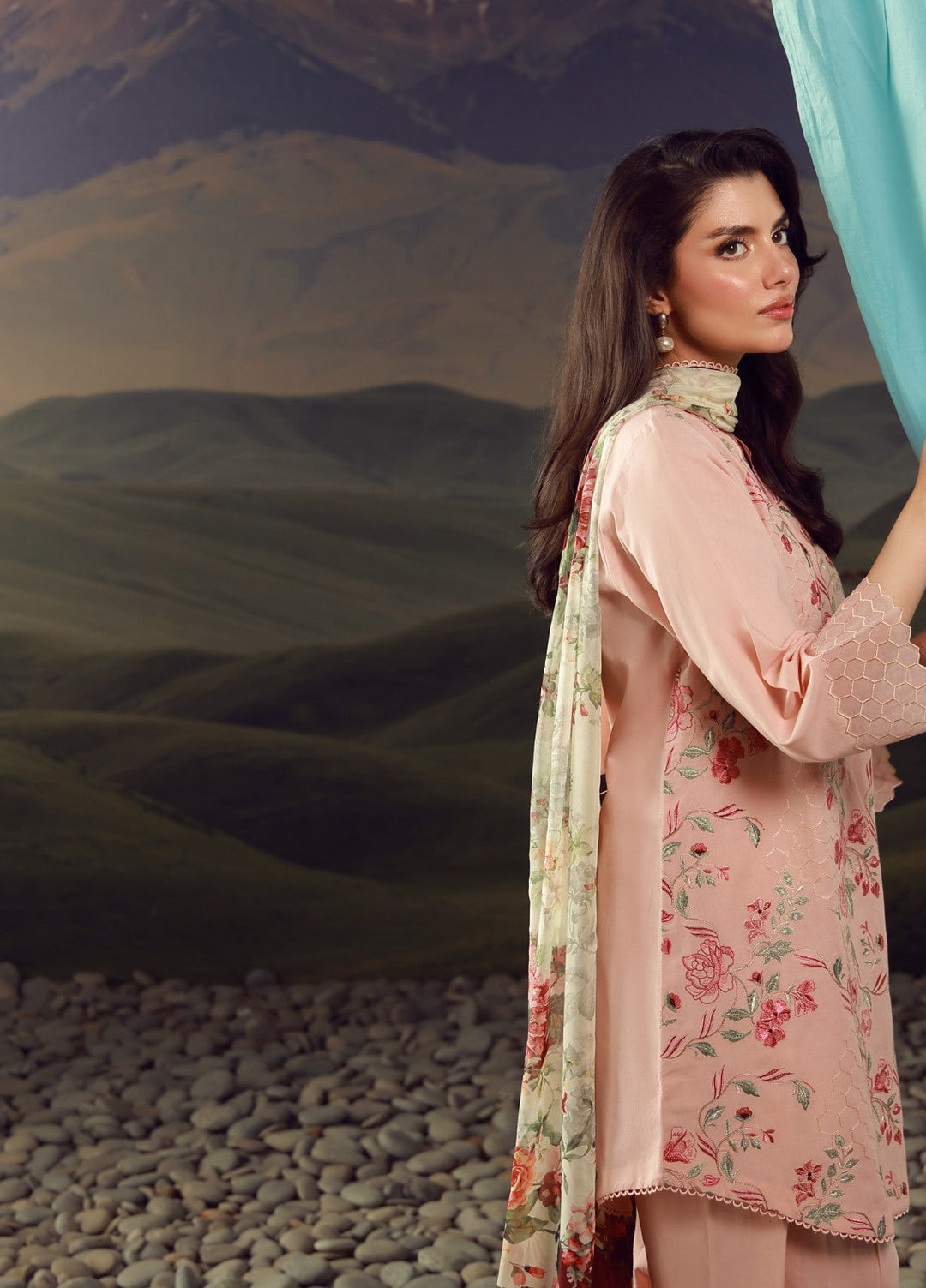 Sahar Unstitched Embroidered Lawn 3 Piece Suit Rose Mirage - Eid Collection