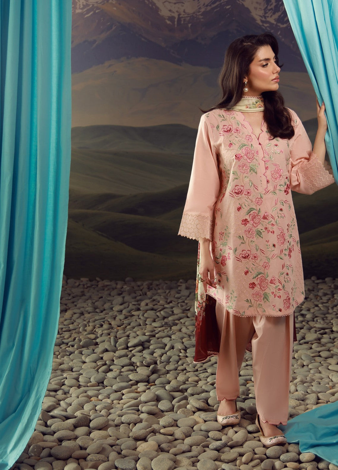Sahar Unstitched Embroidered Lawn 3 Piece Suit Rose Mirage - Eid Collection