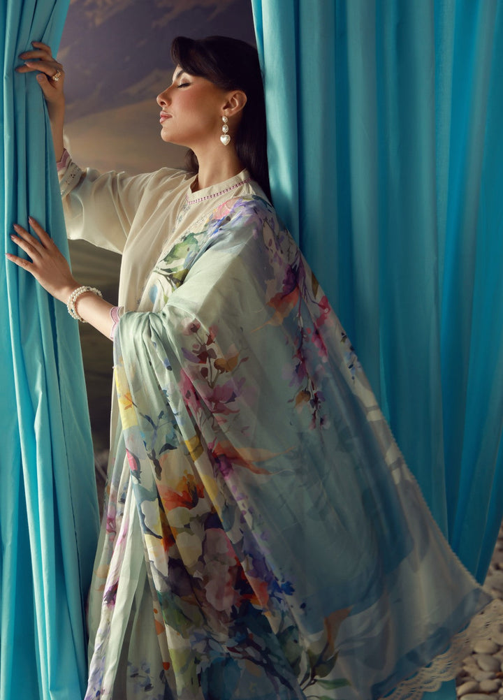 Sahar Unstitched Printed Lawn 3 Piece Suit Ivory Bloom - Eid Collection