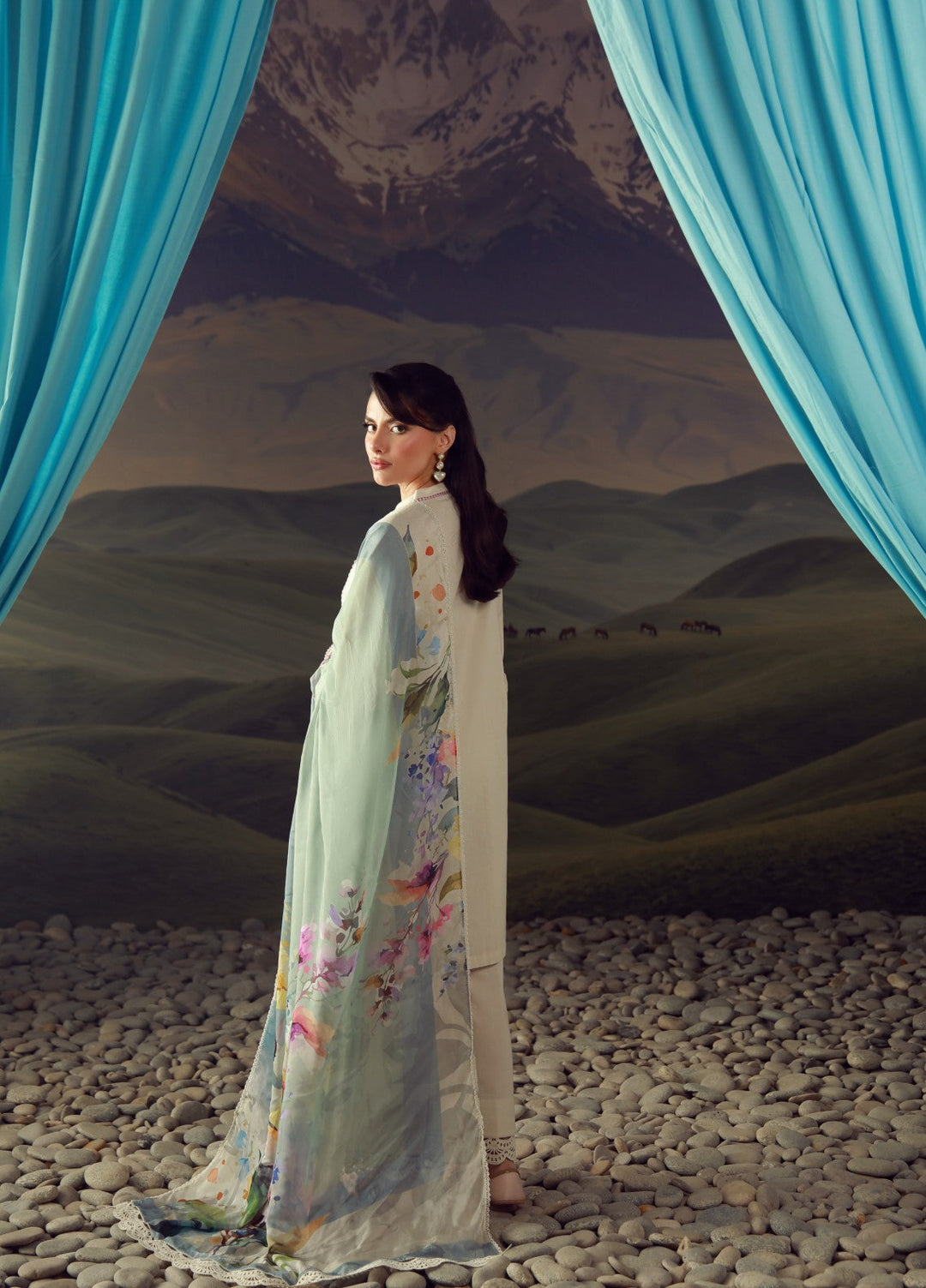 Sahar Unstitched Printed Lawn 3 Piece Suit Ivory Bloom - Eid Collection