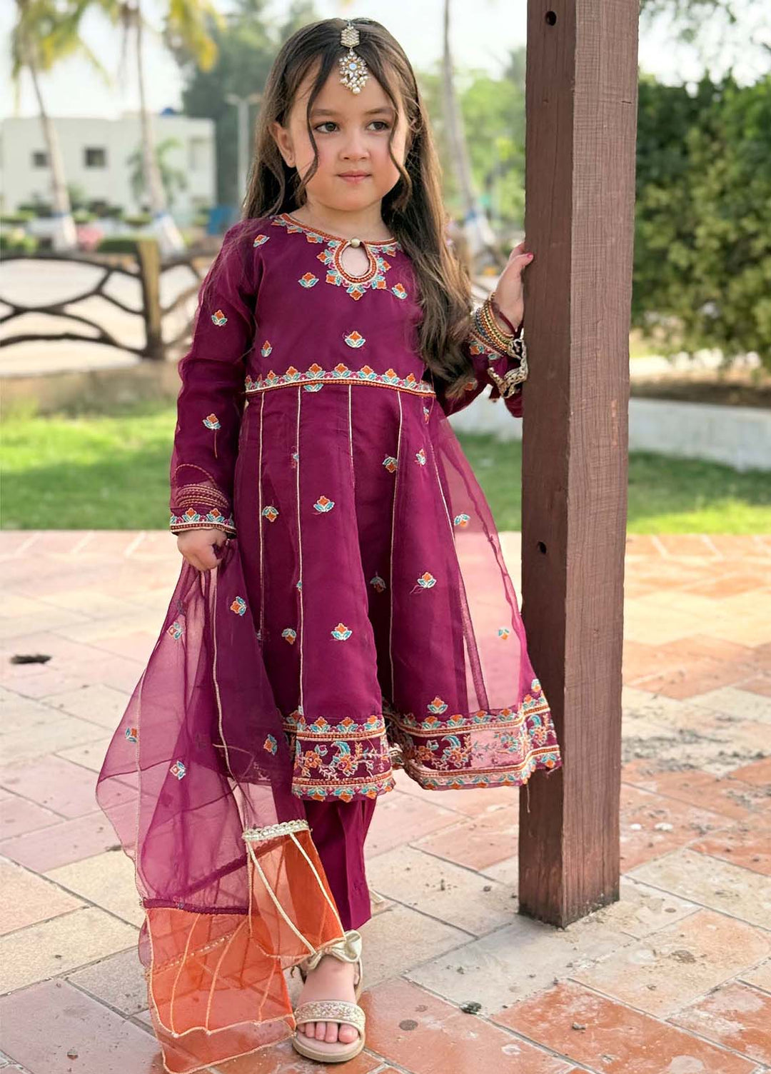 Modest Girls RTW Embroidered Organza 3 Piece Suit Purple Wedding Collection