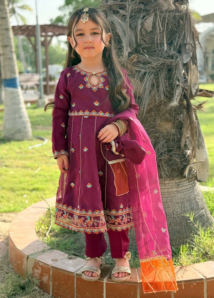 Modest Girls RTW Embroidered Organza 3 Piece Suit Purple Wedding Collection