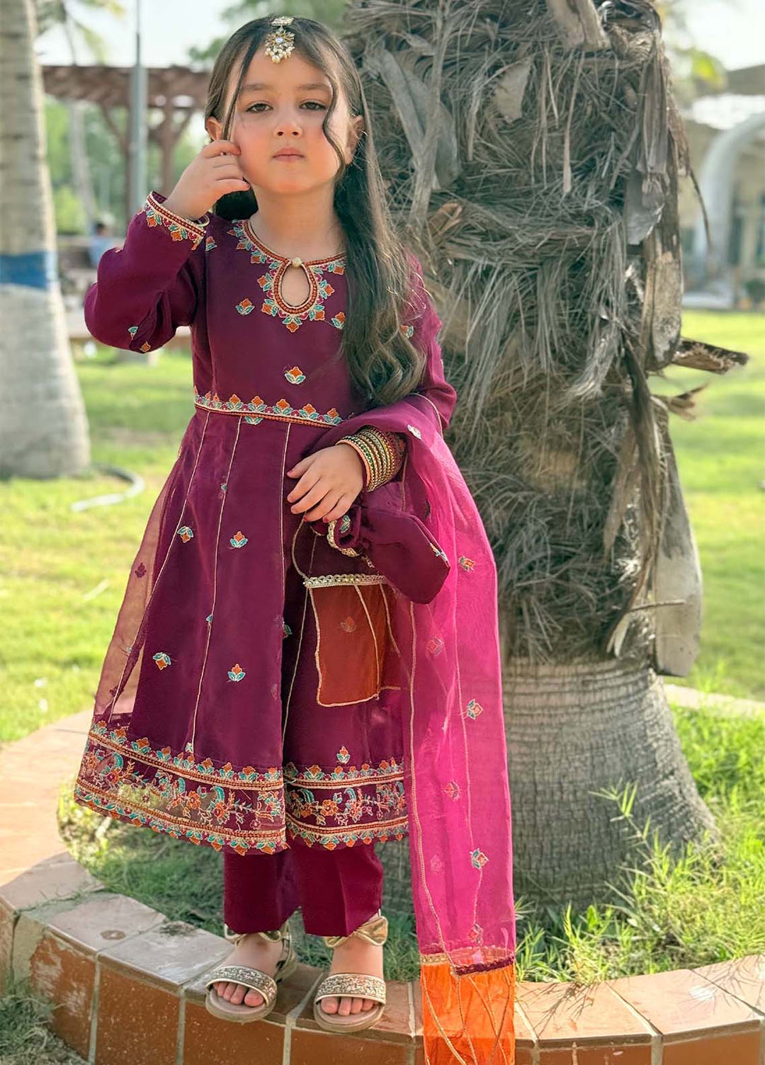 Modest Girls RTW Embroidered Organza 3 Piece Suit Purple Wedding Collection