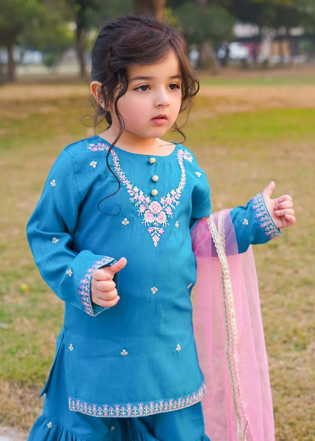 Modest Girls RTW Embroidered Silk 3 Piece Suit Rawsilk Gharara Wedding Collection