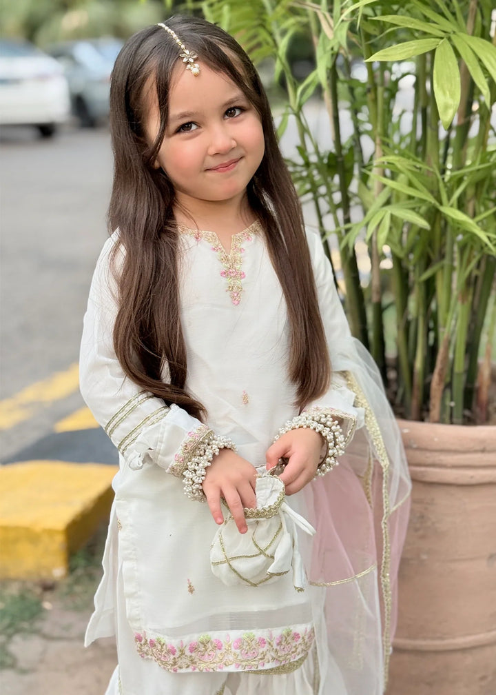 Modest Girls RTW Embroidered Chiffon 3 Piece Suit White Wedding Collection