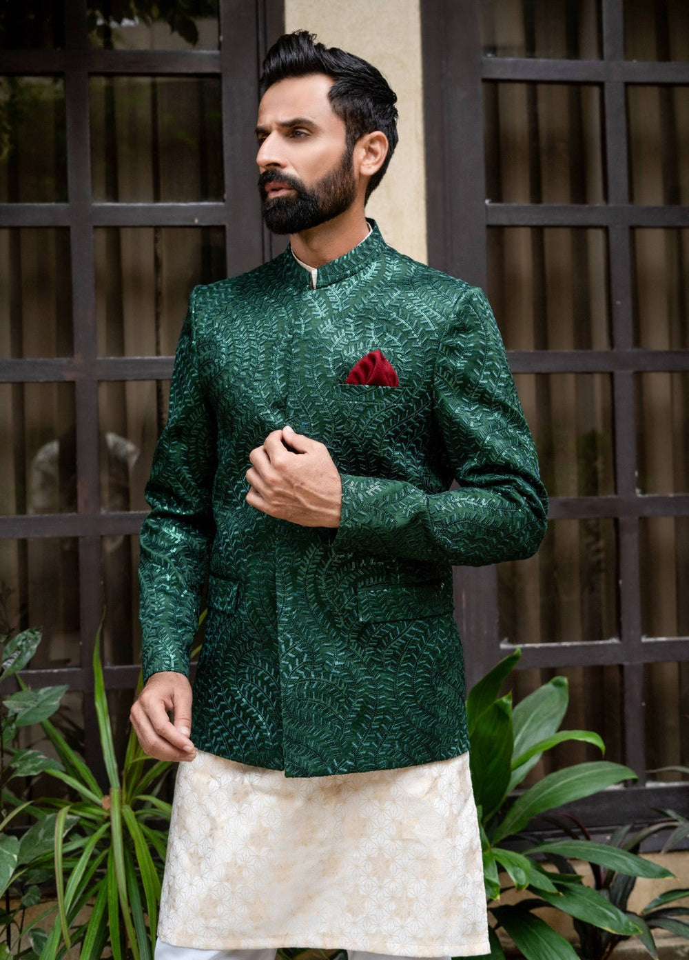 Zarrar by Edge Republic Mens RTW Embroidered Blended Cotton 3 Piece Suit Prince Coat ER 2096 Festive Collection