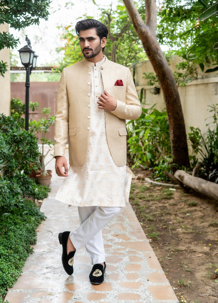 Zarrar by Edge Republic Mens RTW Embroidered Blended Cotton 3 Piece Suit Prince Coat ER 2072 Festive Collection