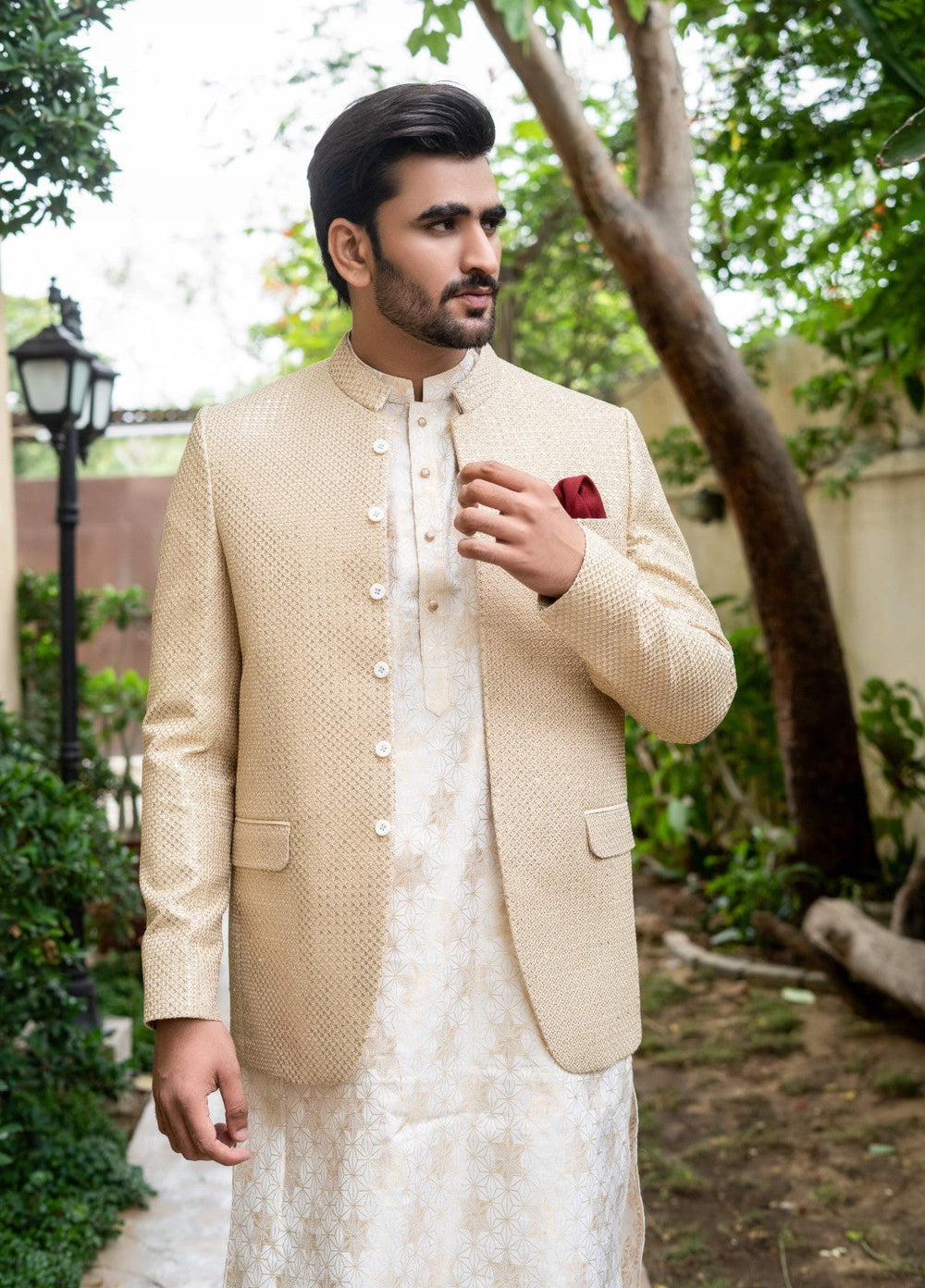 Zarrar by Edge Republic Mens RTW Embroidered Blended Cotton 3 Piece Suit Prince Coat ER 2072 Festive Collection