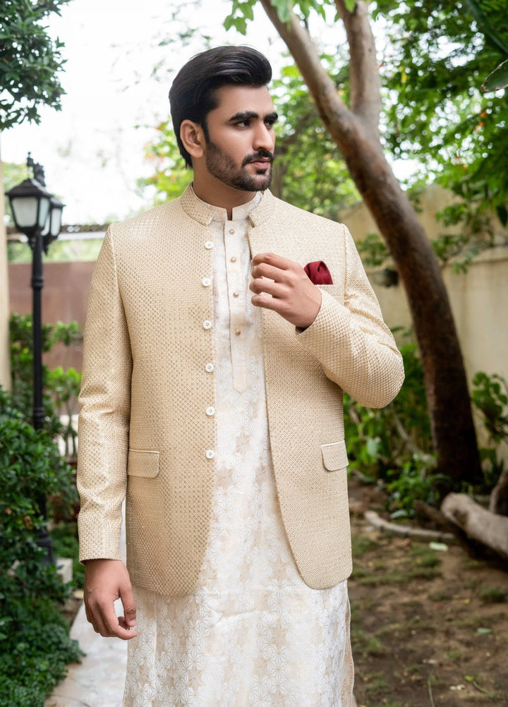 Zarrar by Edge Republic Mens RTW Embroidered Blended Cotton 3 Piece Suit Prince Coat ER 2072 Festive Collection