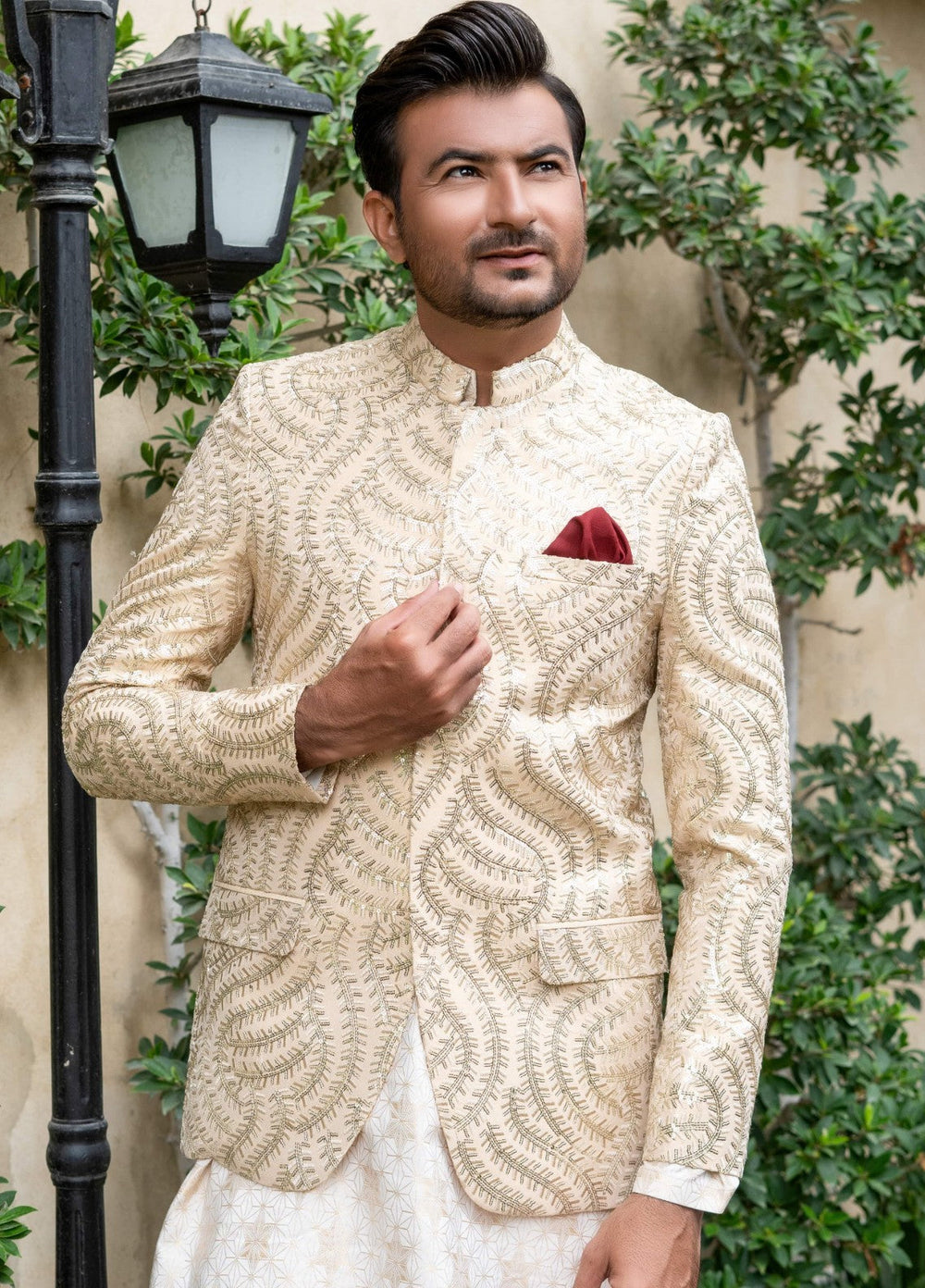Zarrar by Edge Republic Mens RTW Embroidered Blended Cotton 3 Piece Suit Prince Coat ER 2071 Festive Collection